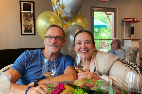 mark and amanda at their favorite wine bar-year 1