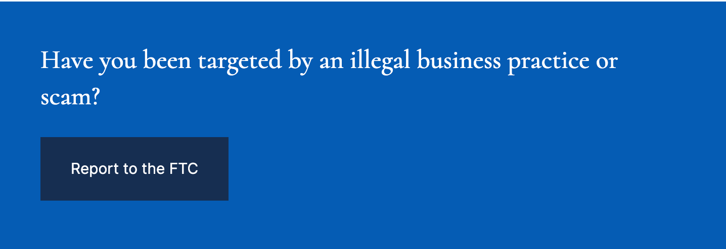 Screenshot of reporting a scam to the FTC.