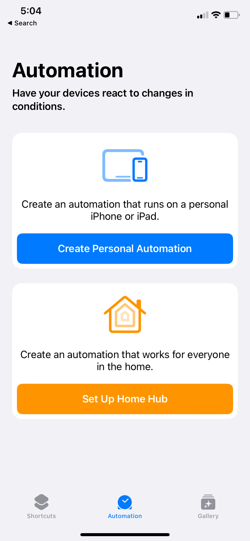 An Automation menu. At the top, a blue interactive bubble says &ldquo;Create Personal Automation.&rdquo;