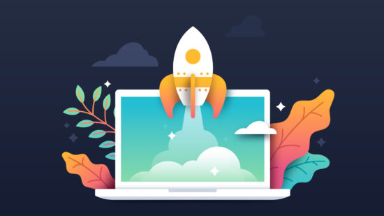 Rocket Taking off from Computer Laptop