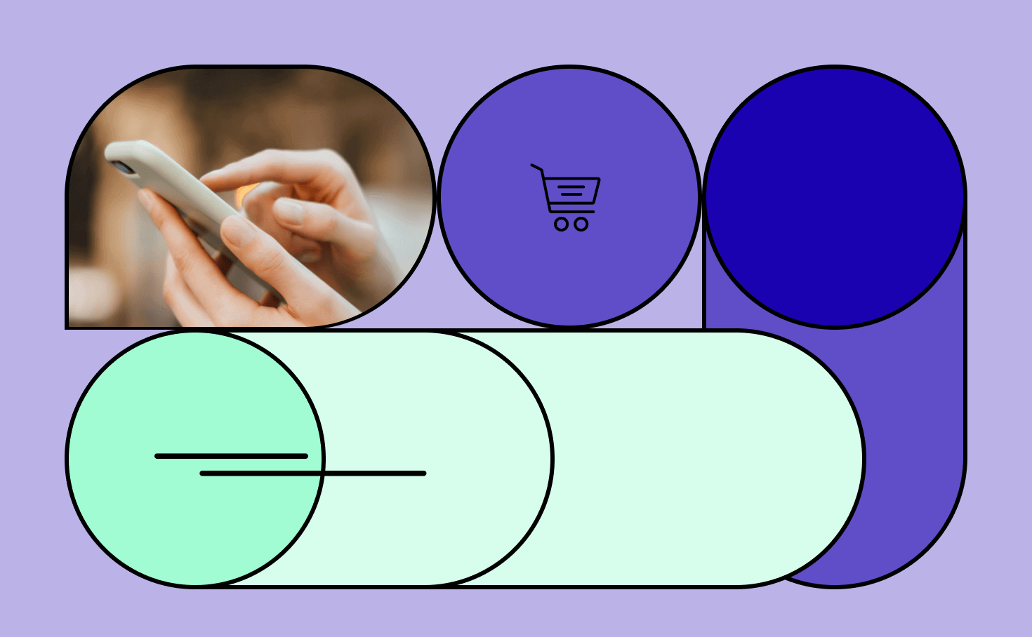 Illustrated, decorative image featuring a person&rsquo;s hands tapping the screen of their phone.