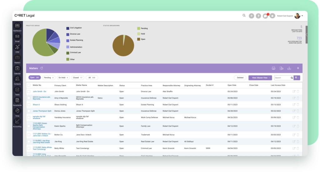 Matter management in CARET Legal