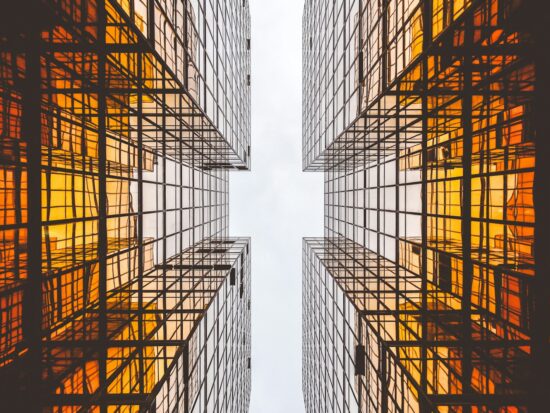 Orange reflective architecture