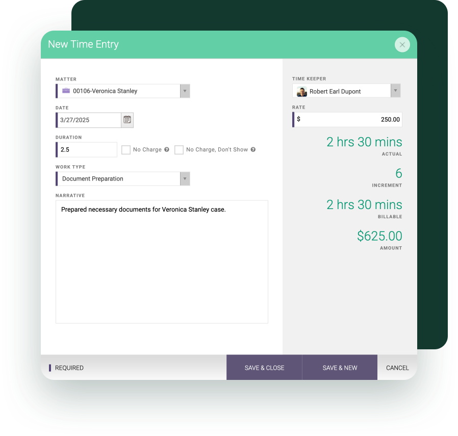 CARET Legal time entry capabilities