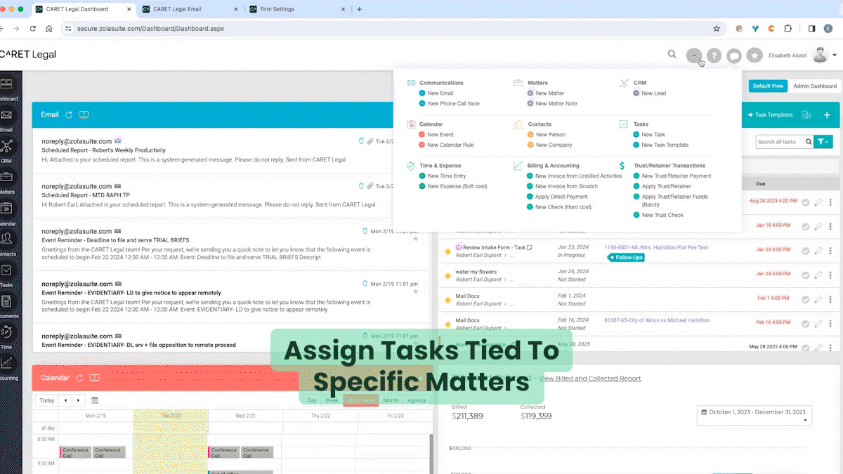 CARET Legal task management software gif