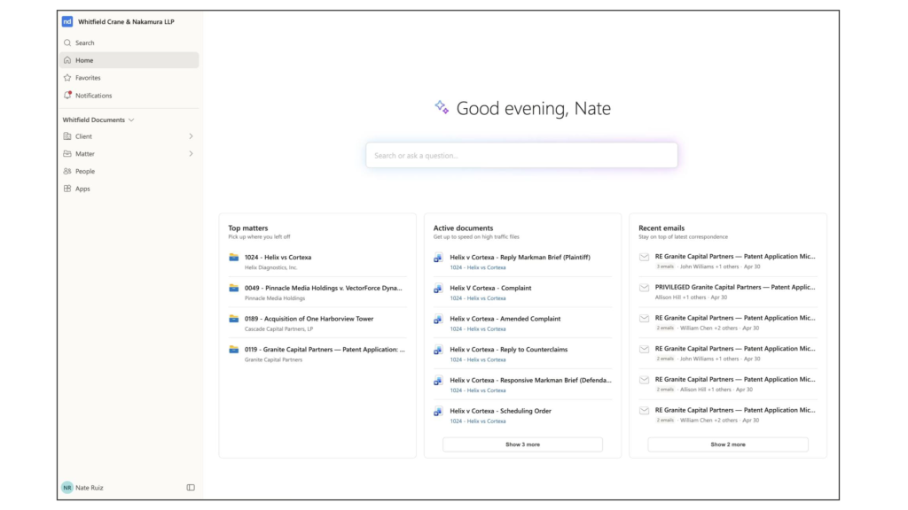 NetDocuments' redesigned home page.
