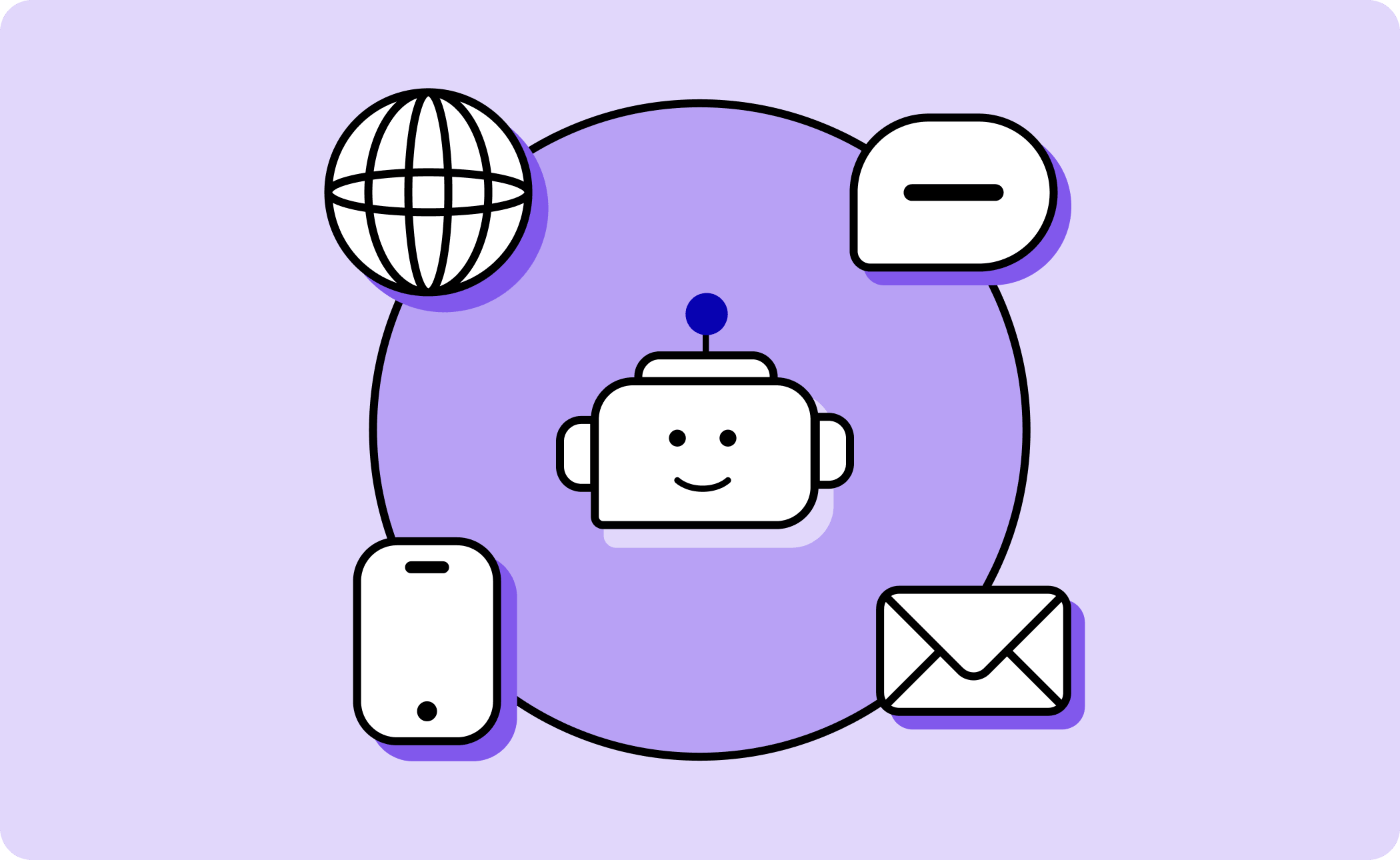 Conversational AI connecting business messaging channels including chat, email, phone, and web.